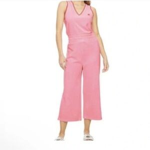Juicy Couture Terry Cloth Pink Wide Leg Cropped Jumpsuit